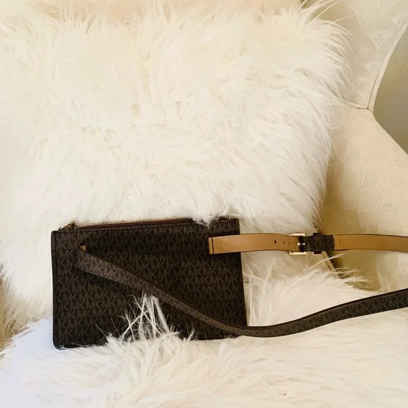 Michael Kors Brown Logo Crossbody with Gold Chain Accent - Picture 2 of 5